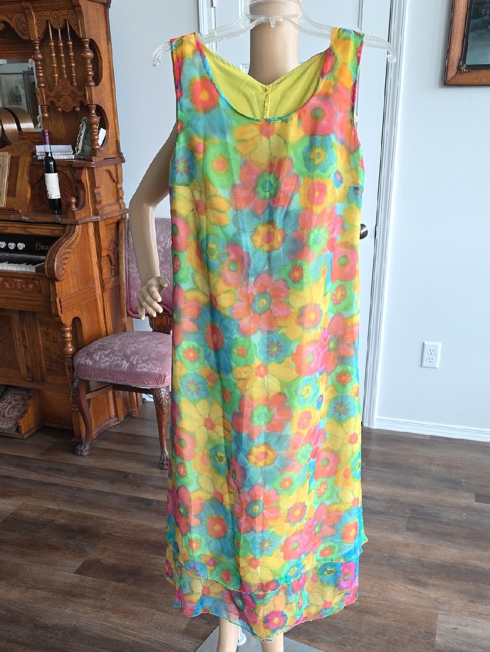 Vintage Yellow Floral Sleeveless Maxi Dress - Vibrant Summer Layered Style